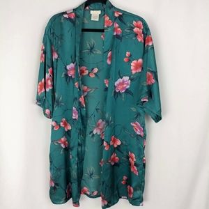 L.A. Intimates Green Floral Kimono Robe